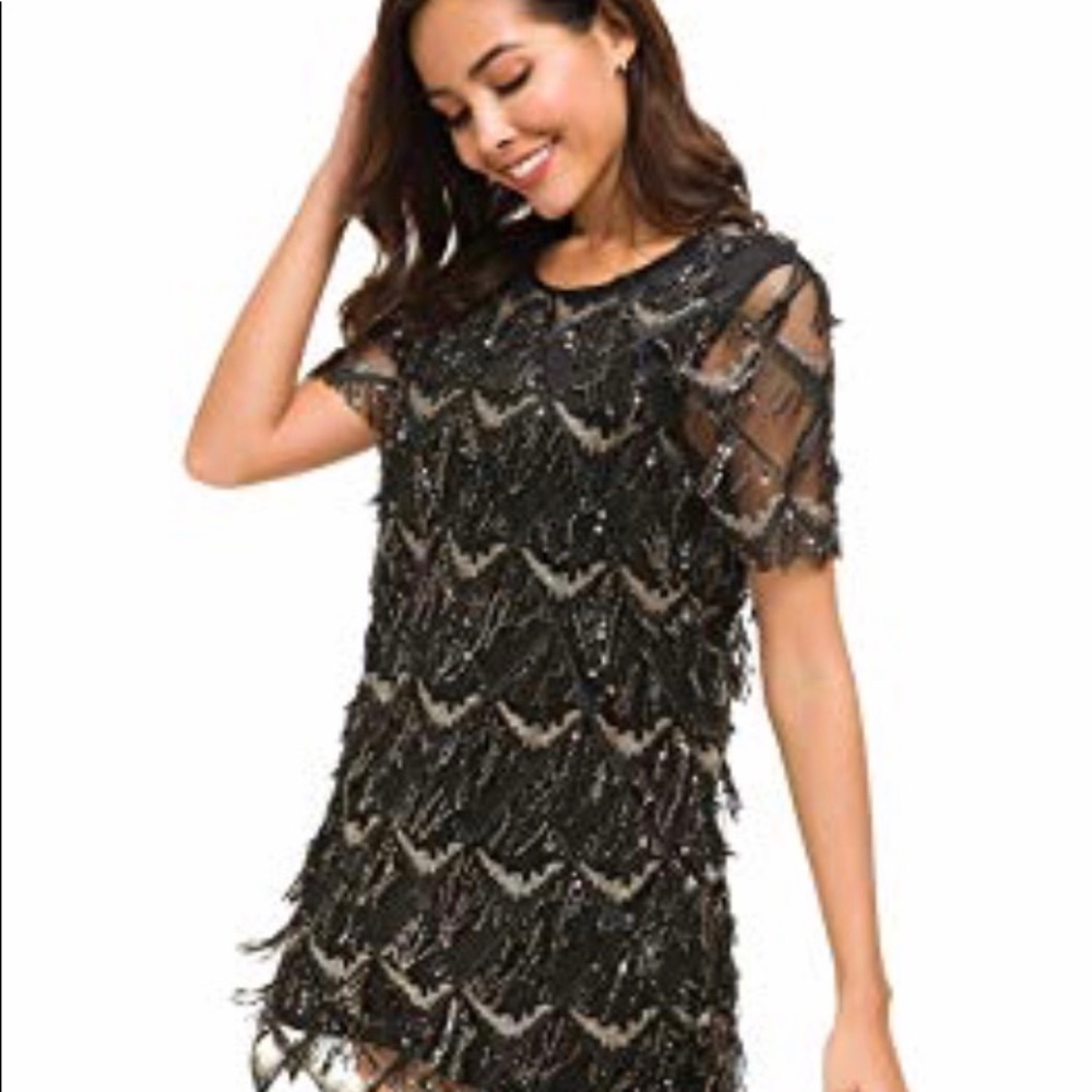 Women’s Sequence Black and Gold Short Dress.